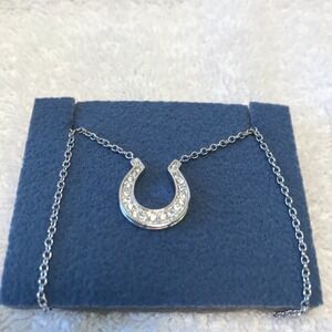 Vintage Avon Silver Tone Necklace Horseshoe Clear Crystals Adjustable 15" + 3"